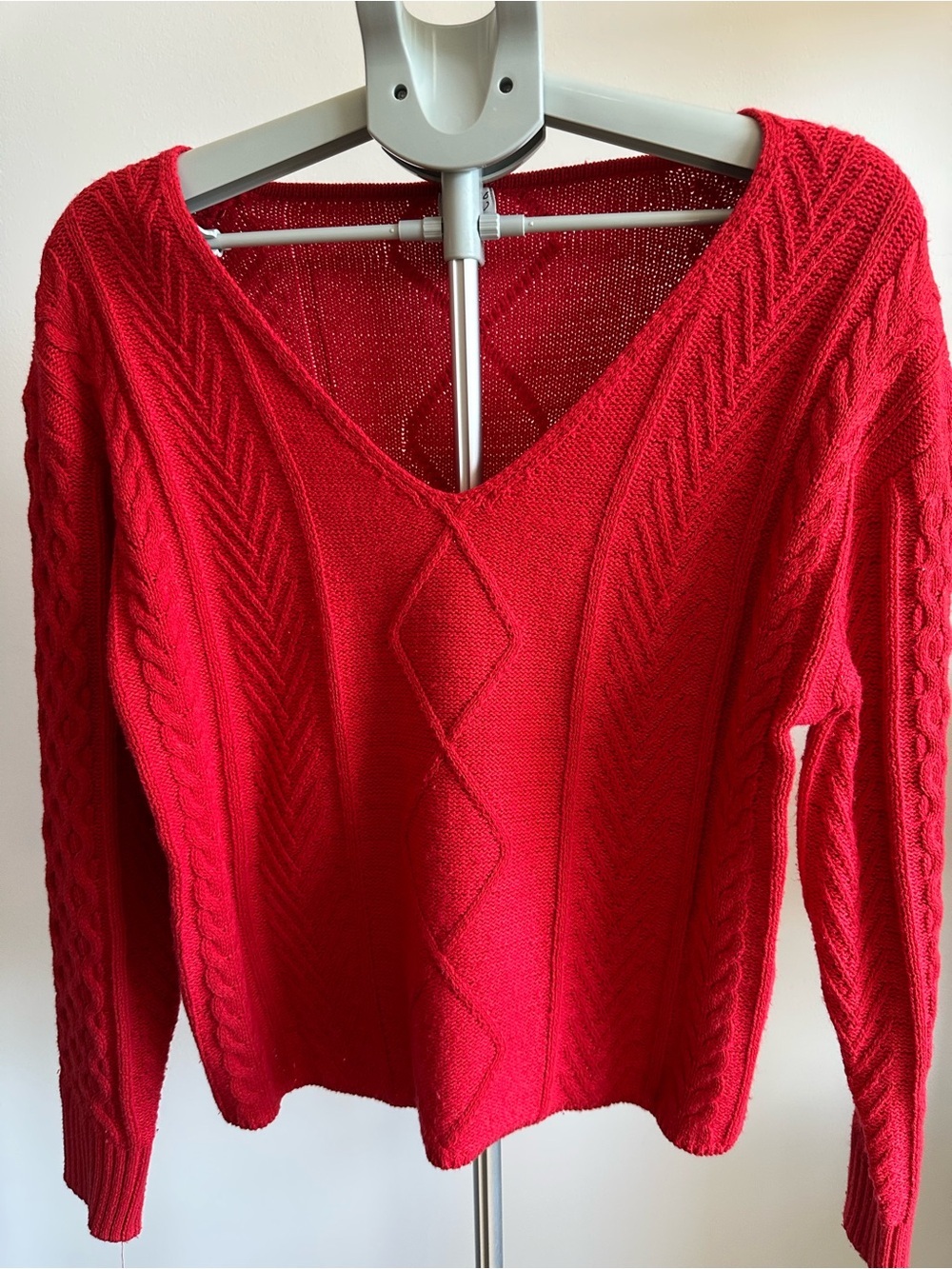 Kismet Red Cable Knit V-Neck Sweater